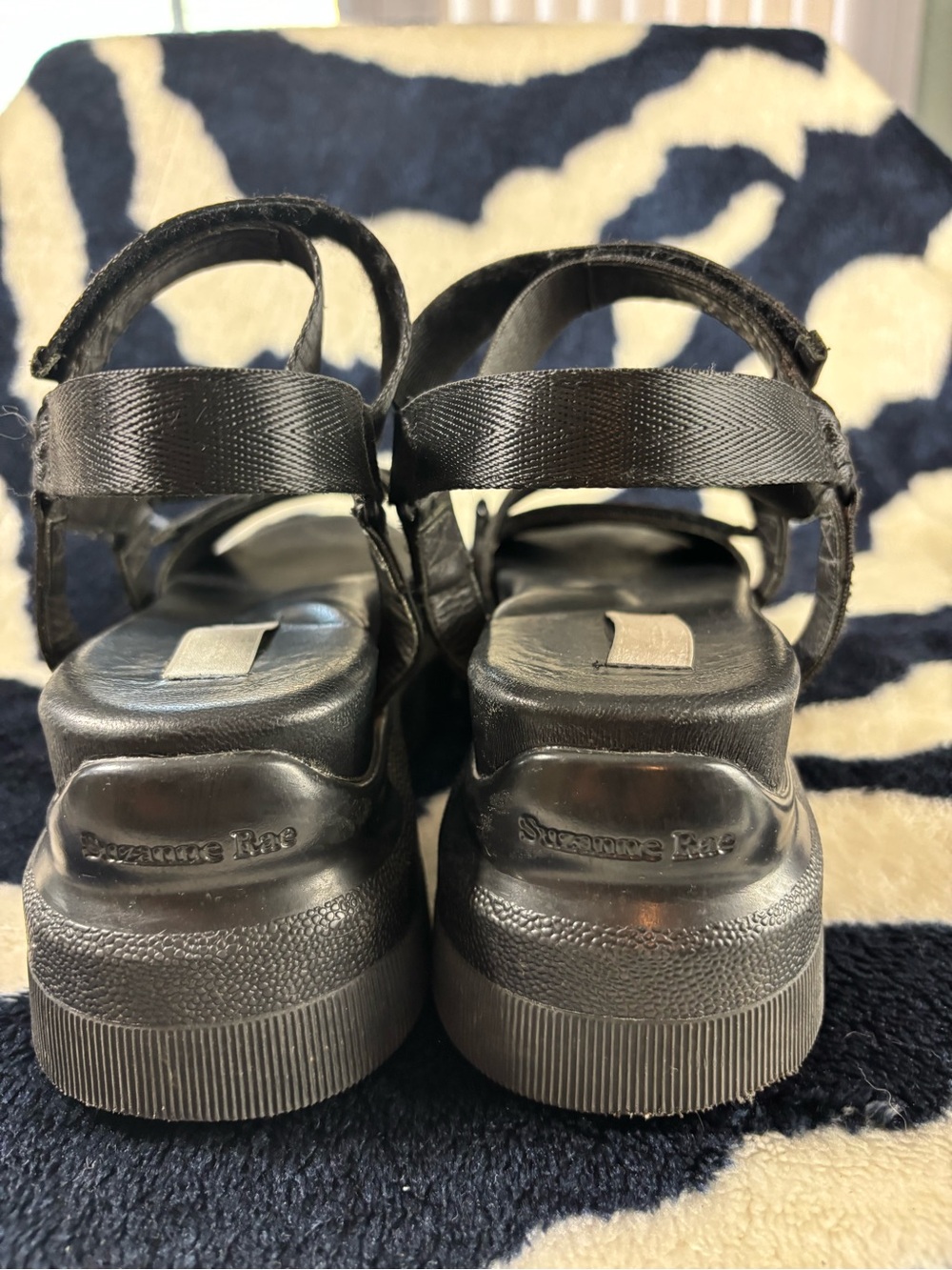 Suzanne Rae Black Nylon Velcro Platform Chunky Sandals Sz 39 or 9 US Strappy - Picture 6 of 12